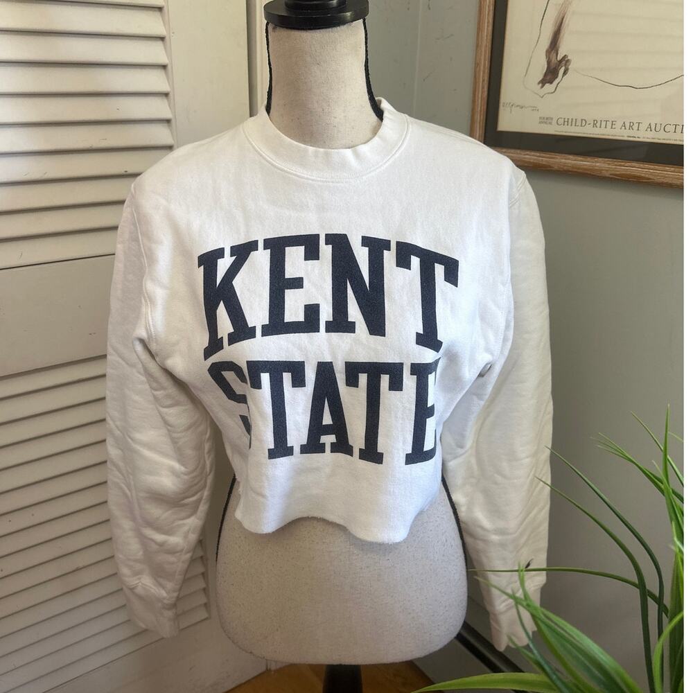 Kent State Cropped Sweatshirt Womens XS White Champion Reverse Weave Collegiate